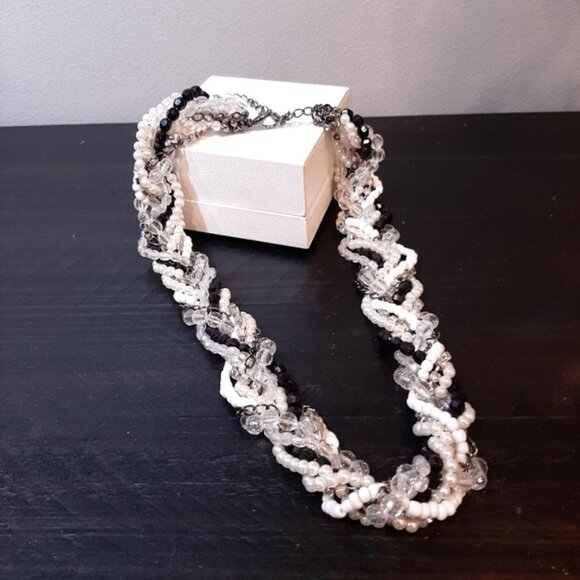3/$20 Twisted Multi Strand Beaded Statement Necklace Pearl Rhinestone Gunmetal - Picture 2 of 13